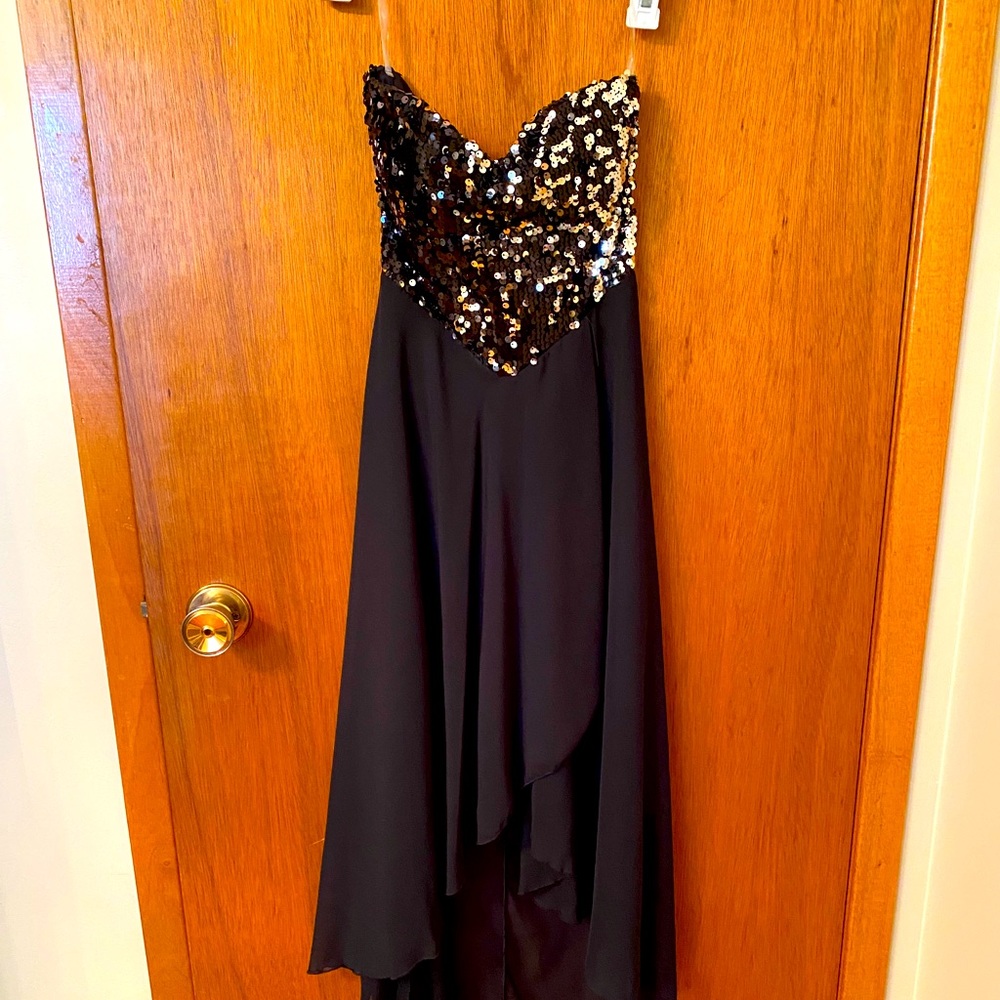 Strapless black sequence dress
